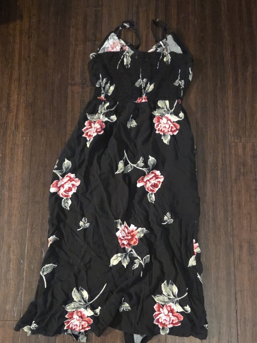 Unbranded Black Floral Button-Front Midi Dress with Pink Rose Print - Picture 3 of 3